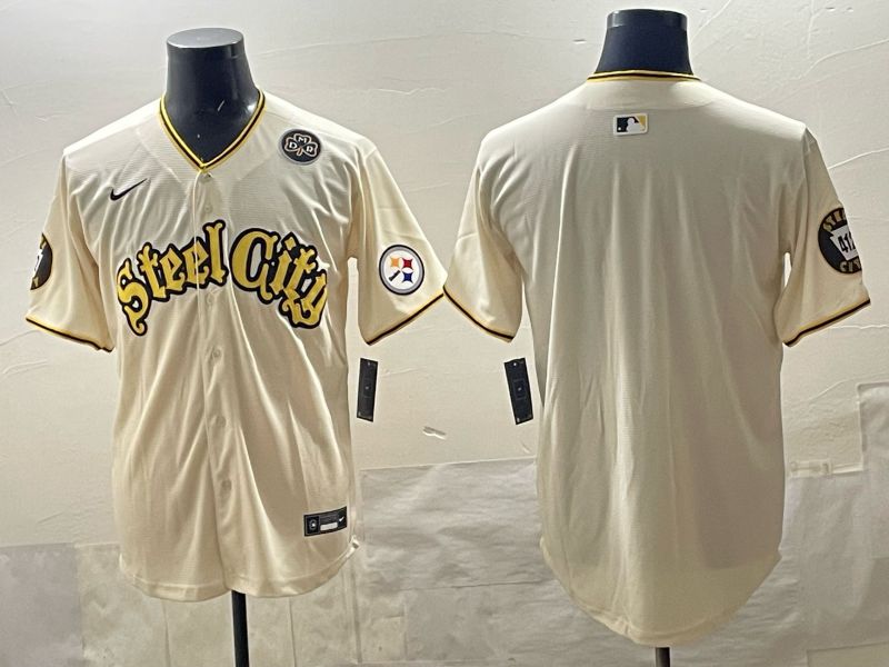 Men 2025 Nike Pittsburgh Steelers Blank Cream Limited NFL Jersey style 05